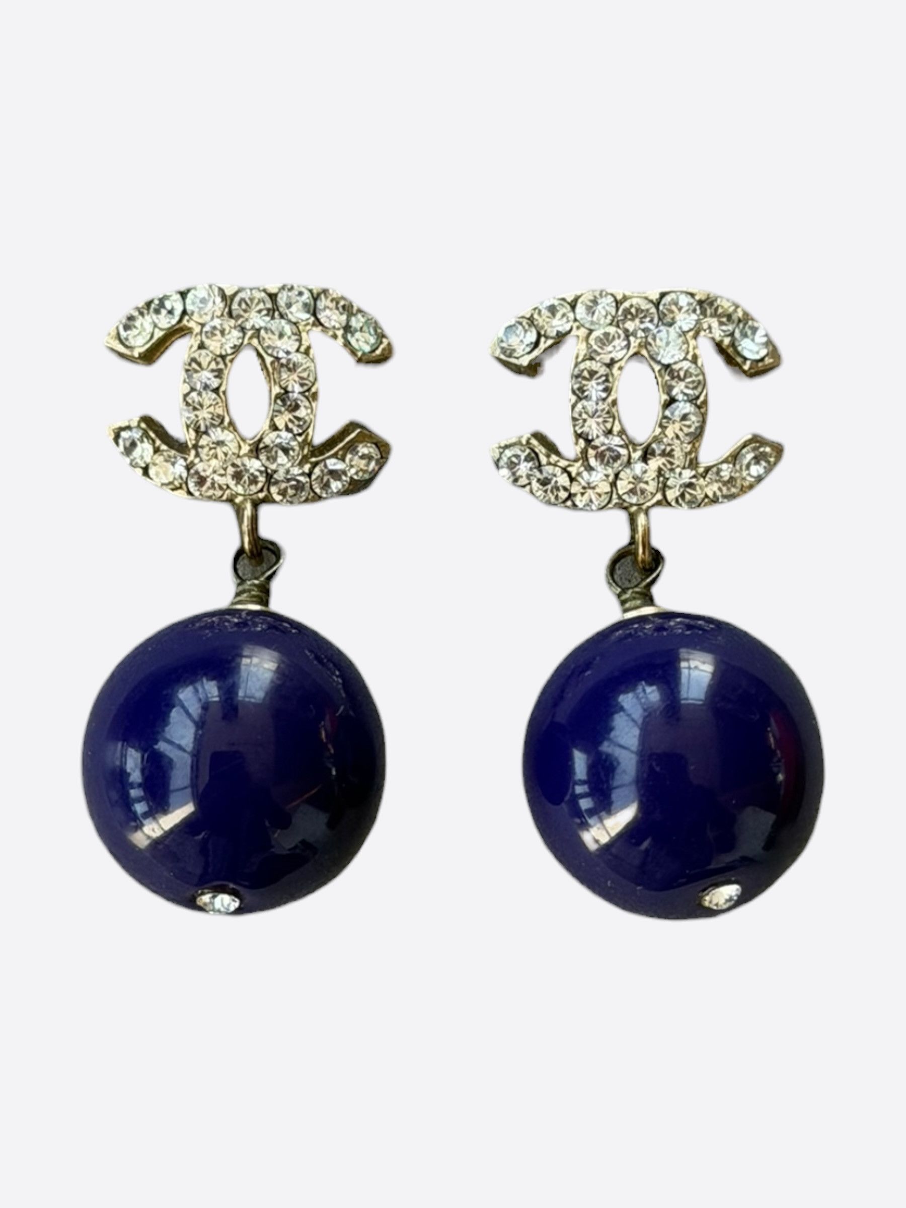 Chanel Chanel Blue & Crystal CC Logo Bead Earrings Size ONE SIZE - 1 Thumbnail