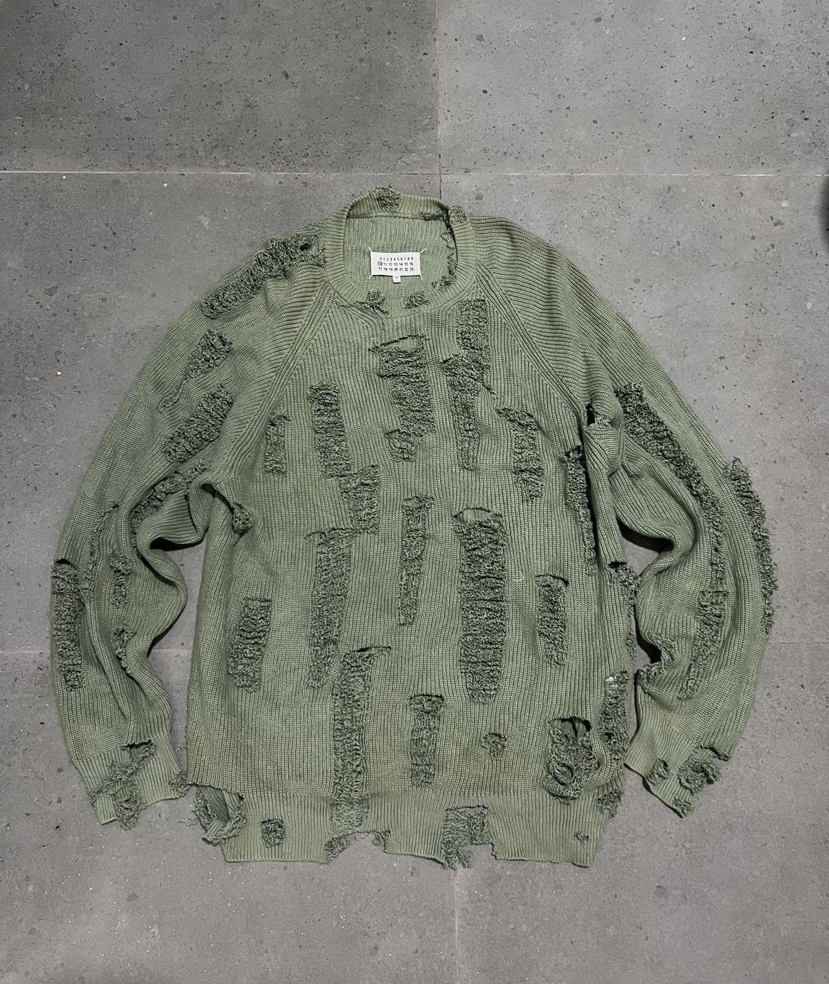 Pre-owned Maison Margiela Distress Thermal Knit Sweater In Green