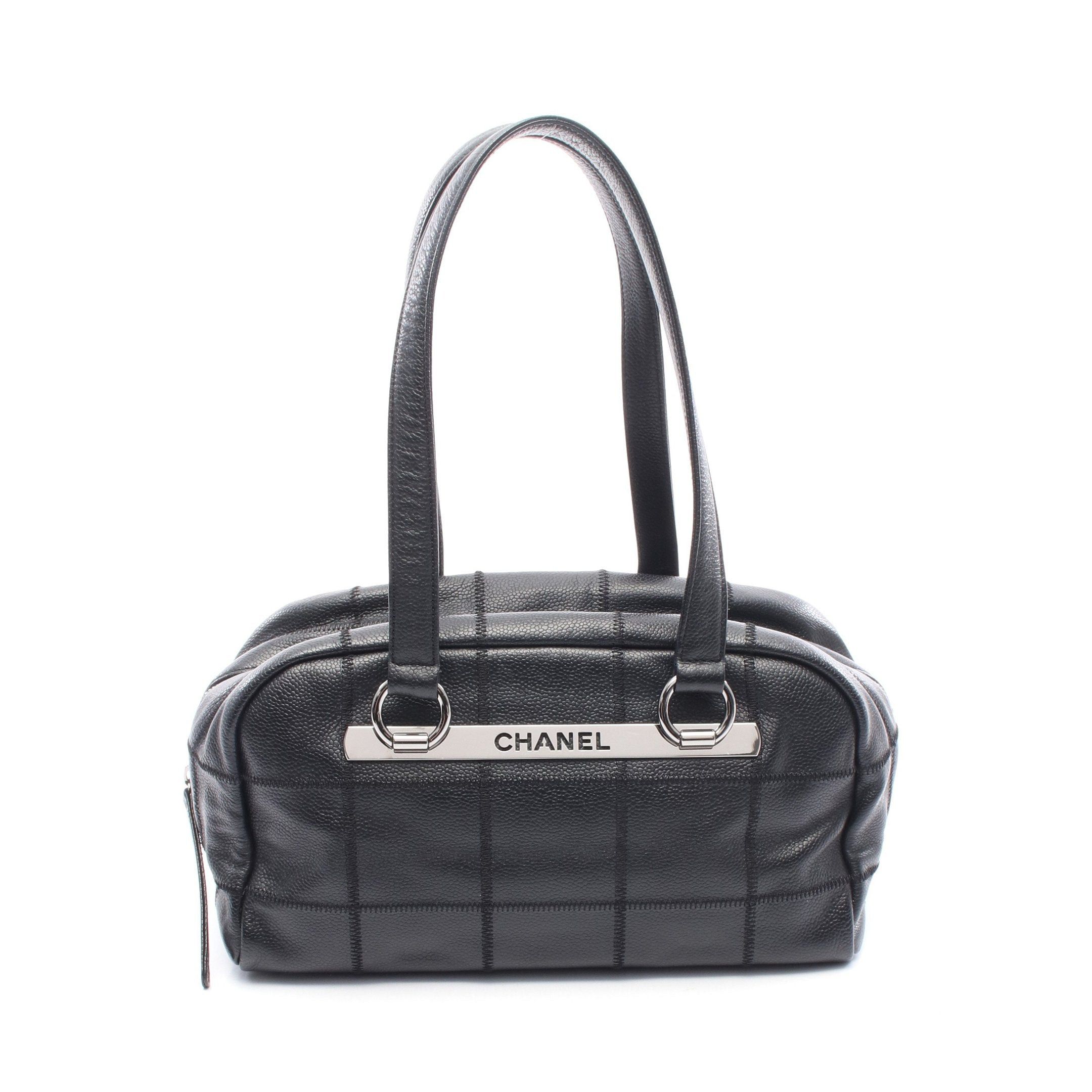 Chanel Chocolate Bar Mini Boston Bag Caviar Skin Black Silver Hardware, Women's