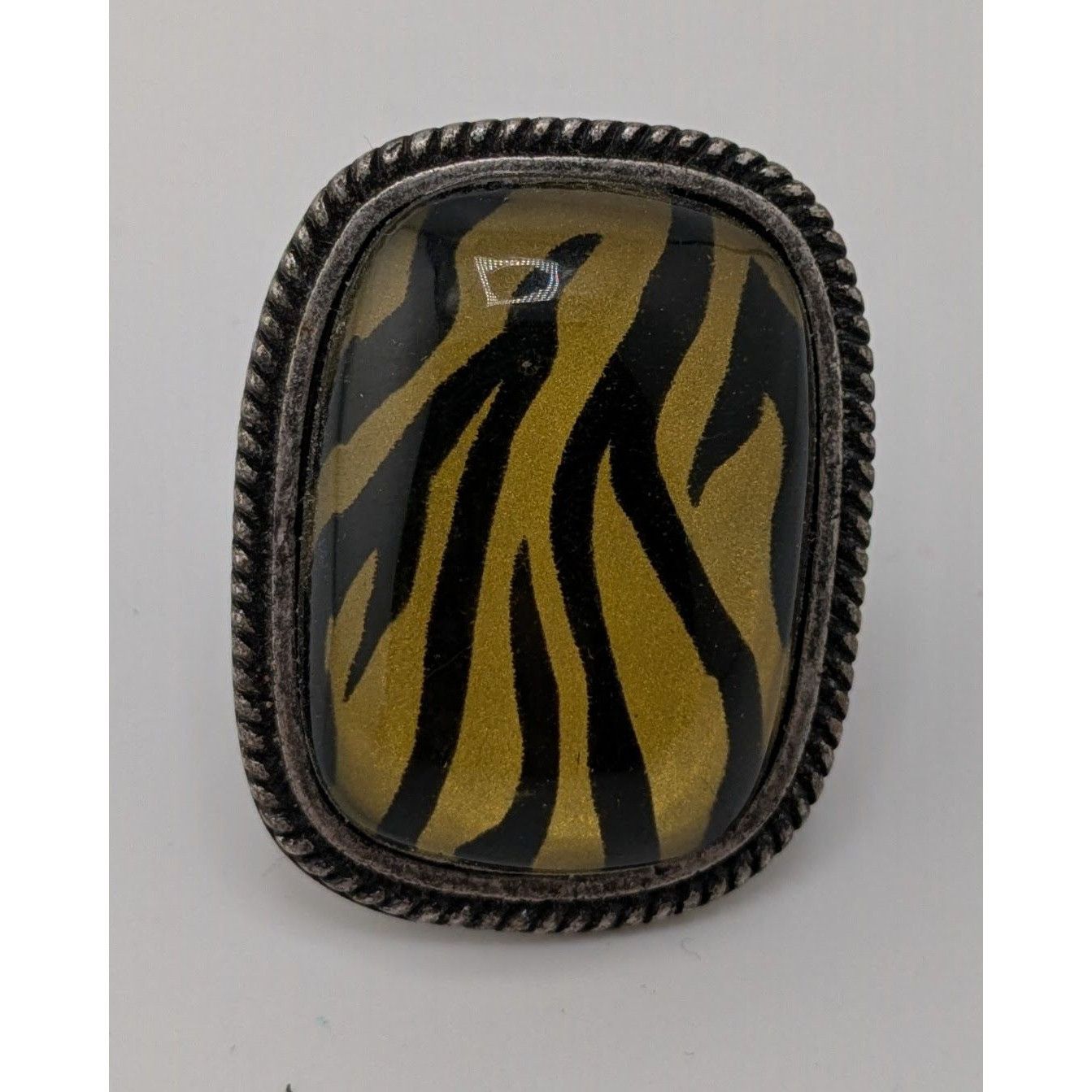 Other Vintage Tiger Stripe Statement Ring With Antiqued Silver-Ton Size ONE SIZE - 6 Thumbnail