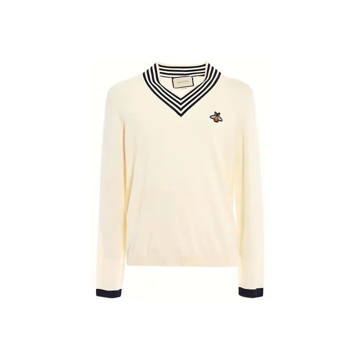Gucci Gucci Bee Pattern V-Neck Wool Sweater for Men Size US L / EU 52-54 / 3 - 1 Thumbnail