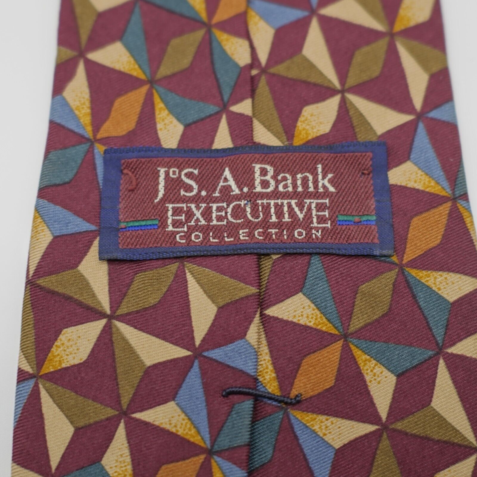 Jos. A. Bank Jos A Bank Executive Red Tan Green Geometric Print Silk Tie Size ONE SIZE - 3 Thumbnail