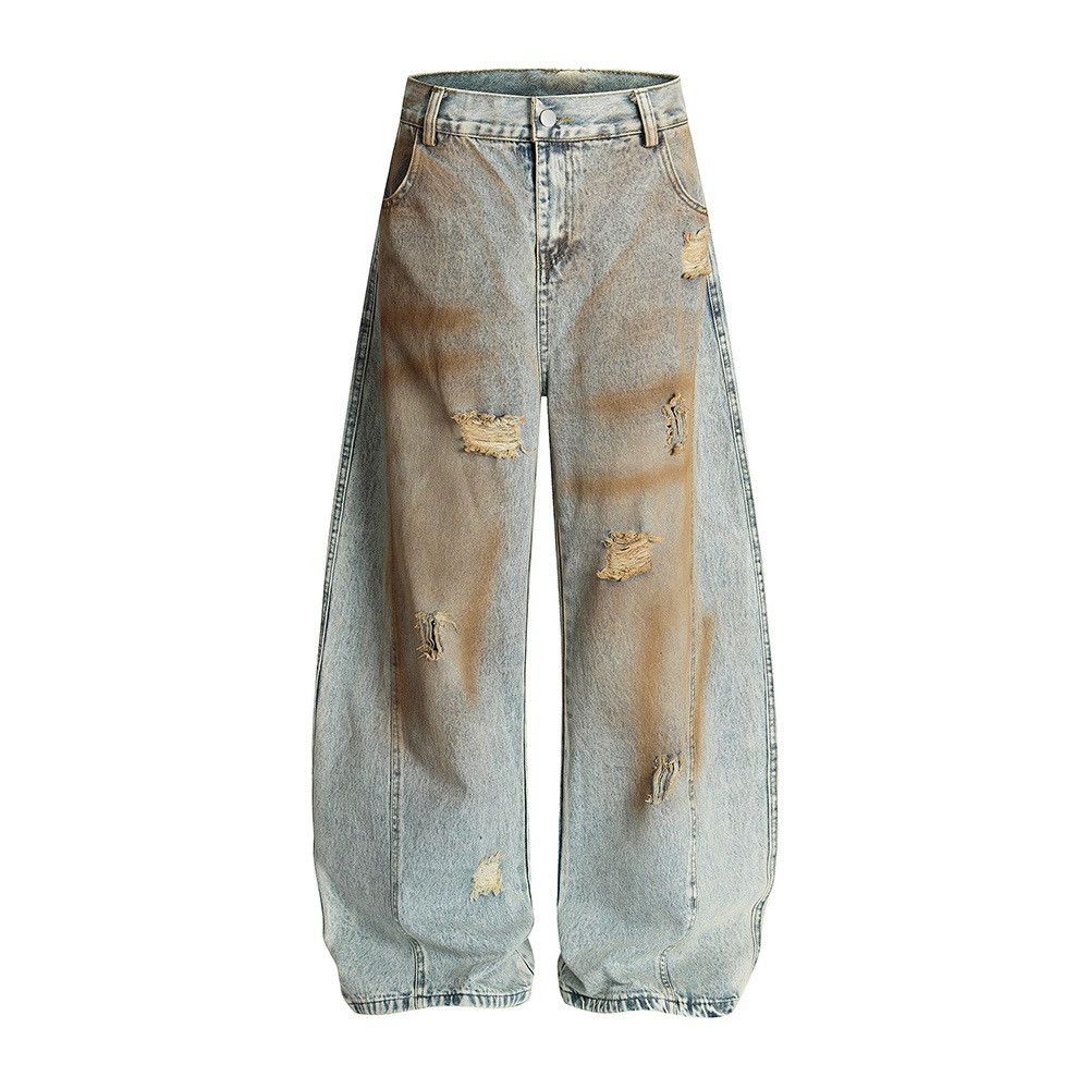 Jean Men's street punk loose ripped ink-splashed machete jeans Size US 32 / EU 48 - 1 Thumbnail