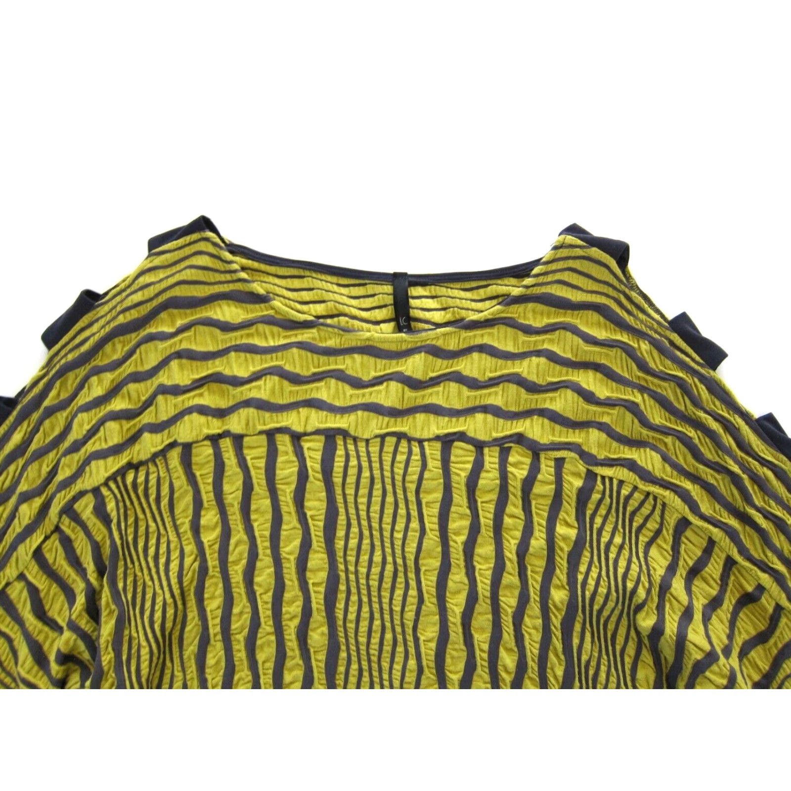 Vintage I.C. Connie K Yellow Grey Stripe Ribbed Open Shoulder Short Sleeve Blouse Small Size S / US 4 / IT 40 - 3 Thumbnail
