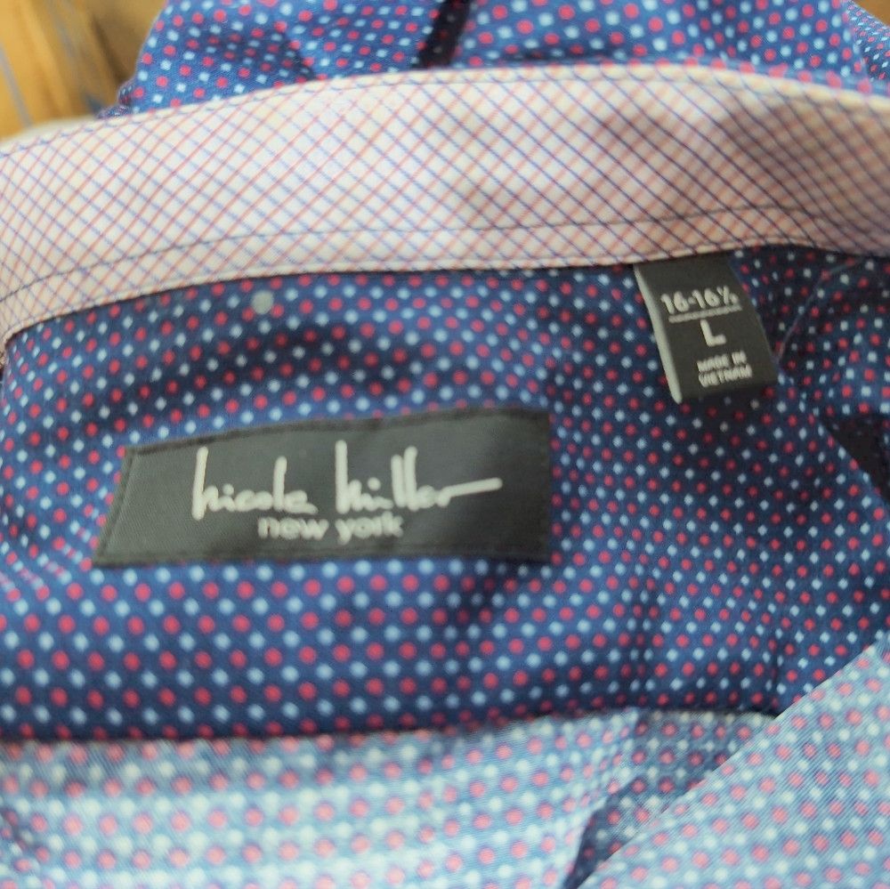 Nicole Miller Nicole Miller NY sz L Men's Blue And Red Dress Shirt Size US L / EU 52-54 / 3 - 4 Thumbnail