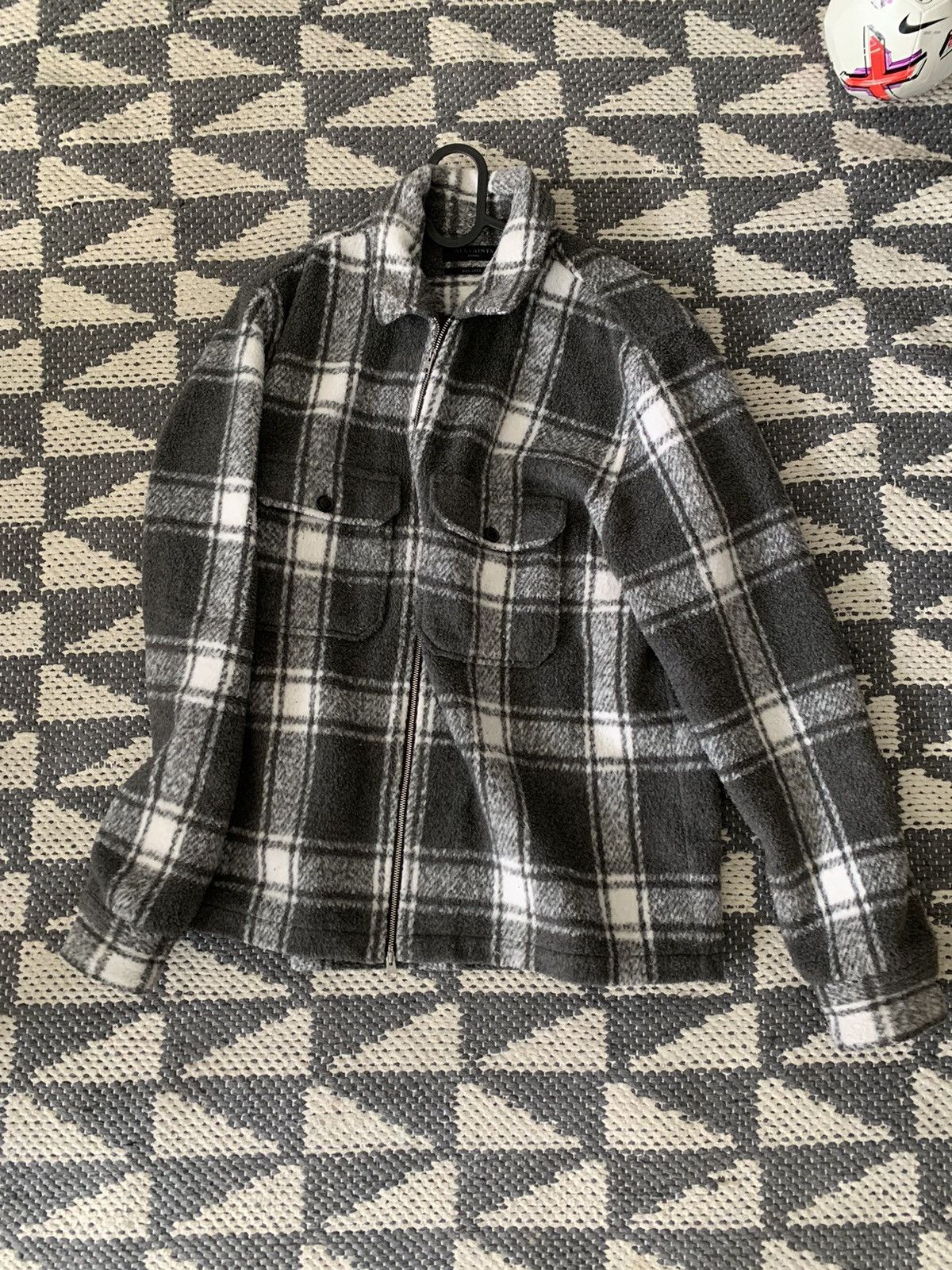 image of Grey Allsaints Plaid Double Zip Up Jacket, Men's (Size Large)