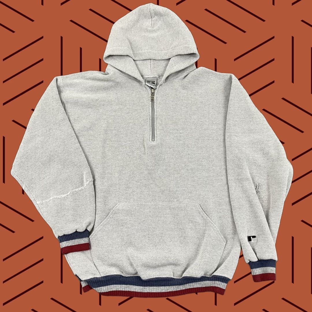 Russell Athletic VINTAGE Russell Athletic Hoodie Sweatshirt Mens L/XL Gray Half Zip Retro Training Y2K Size US L / EU 52-54 / 3 - 1 Thumbnail