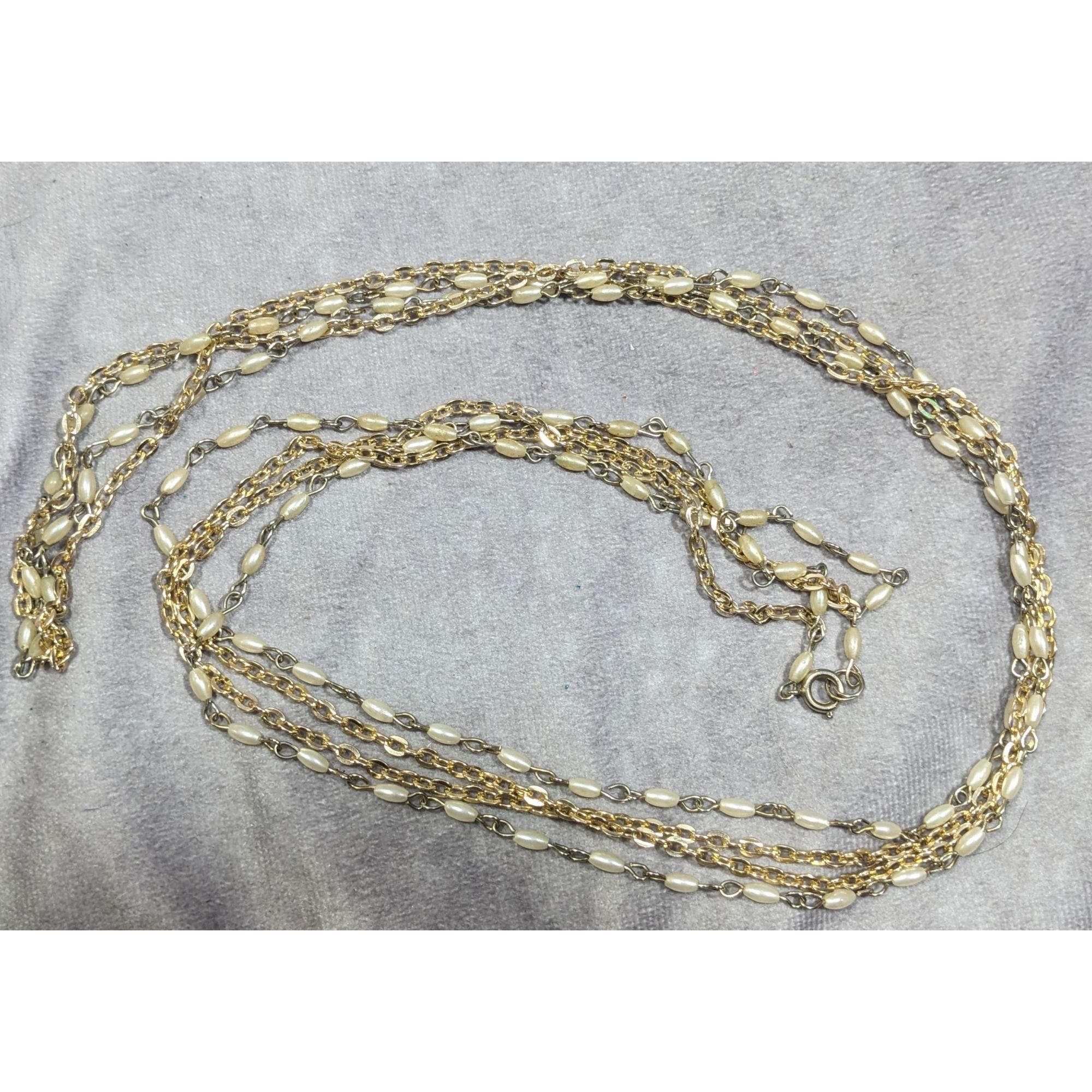 Other Elegant Hollywood Pearl Gold Tone Chain Double Layer Opera N Size ONE SIZE - 7 Thumbnail
