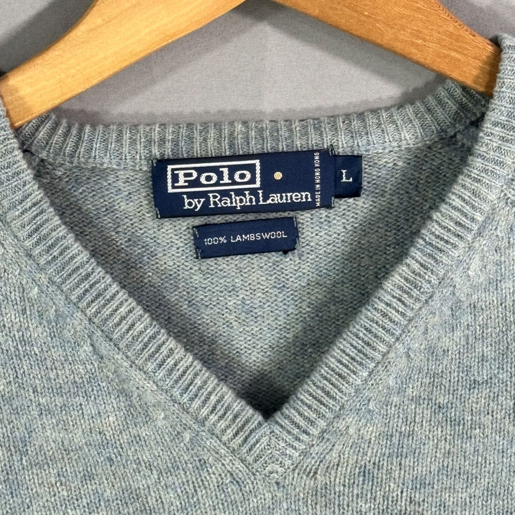 Polo Ralph Lauren VINTAGE Polo Ralph Lauren Sweater Mens Large Gray Lambswool Pullover V Neck Classic Knit Size US L / EU 52-54 / 3 - 4 Thumbnail