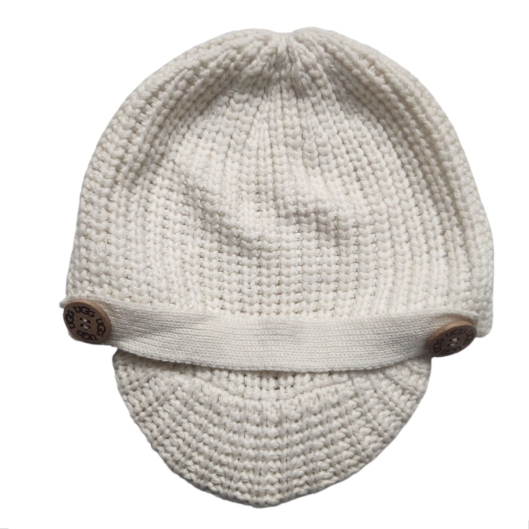 Ugg VINTAGE Y2K UGG Knitted Ivory Peak Cap Hat Women One Size Ivory Cotton Knit Button Size ONE SIZE - 3 Thumbnail