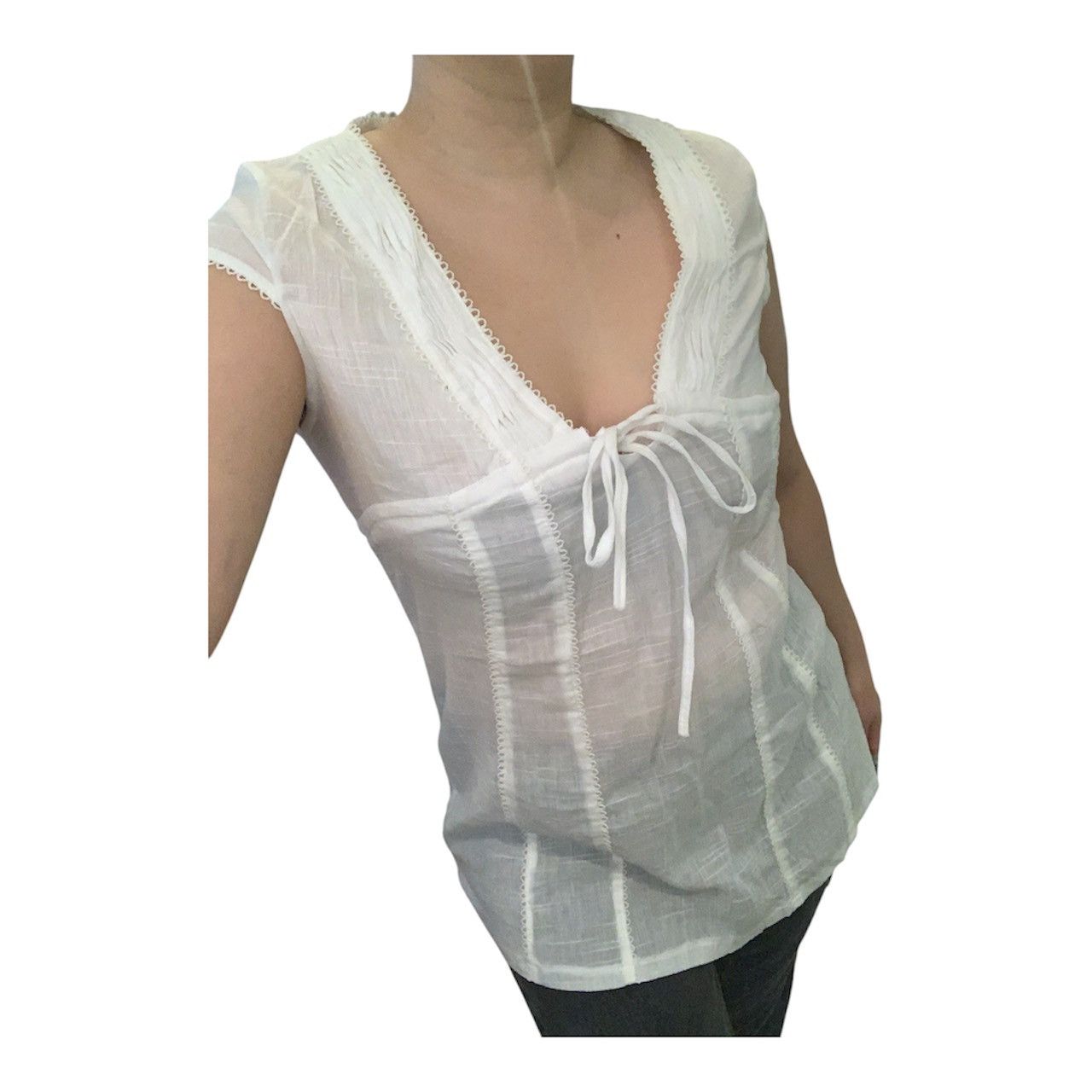 Vintage Vintage Y2K White Sheer Lace-Up Short Sleeve Tunic Top S/M Size M / US 6-8 / IT 42-44 - 11 Thumbnail