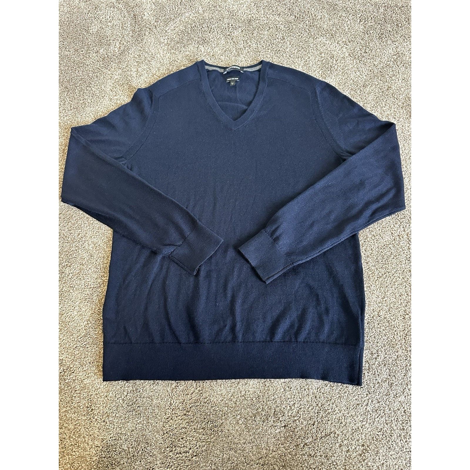 Express Express Sweater Mens L Large Blue Long Sleeve Merino Wool Size US L / EU 52-54 / 3 - 1 Thumbnail