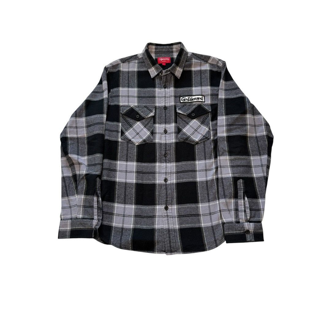 Supreme Supreme quilted plaid flannel zip up shirt jacket black