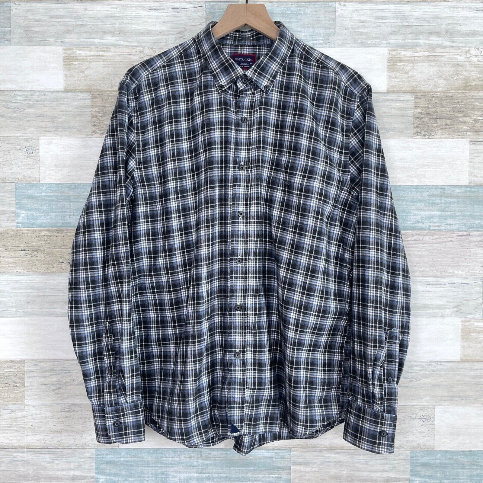 UNTUCKit UNTUCKit Flannel Plaid Shirt Blue Gray Button Down Mens L Size US L / EU 52-54 / 3 - 1 Thumbnail