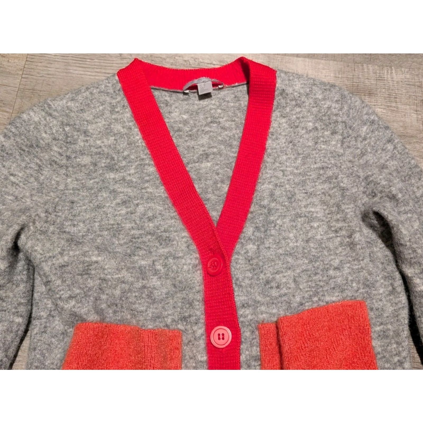 Cos COS Colorblock Wool Blend Cardigan Sweater Gray Women's XS Relaxed Fit Size XS / US 0-2 / IT 36-38 - 4 Thumbnail