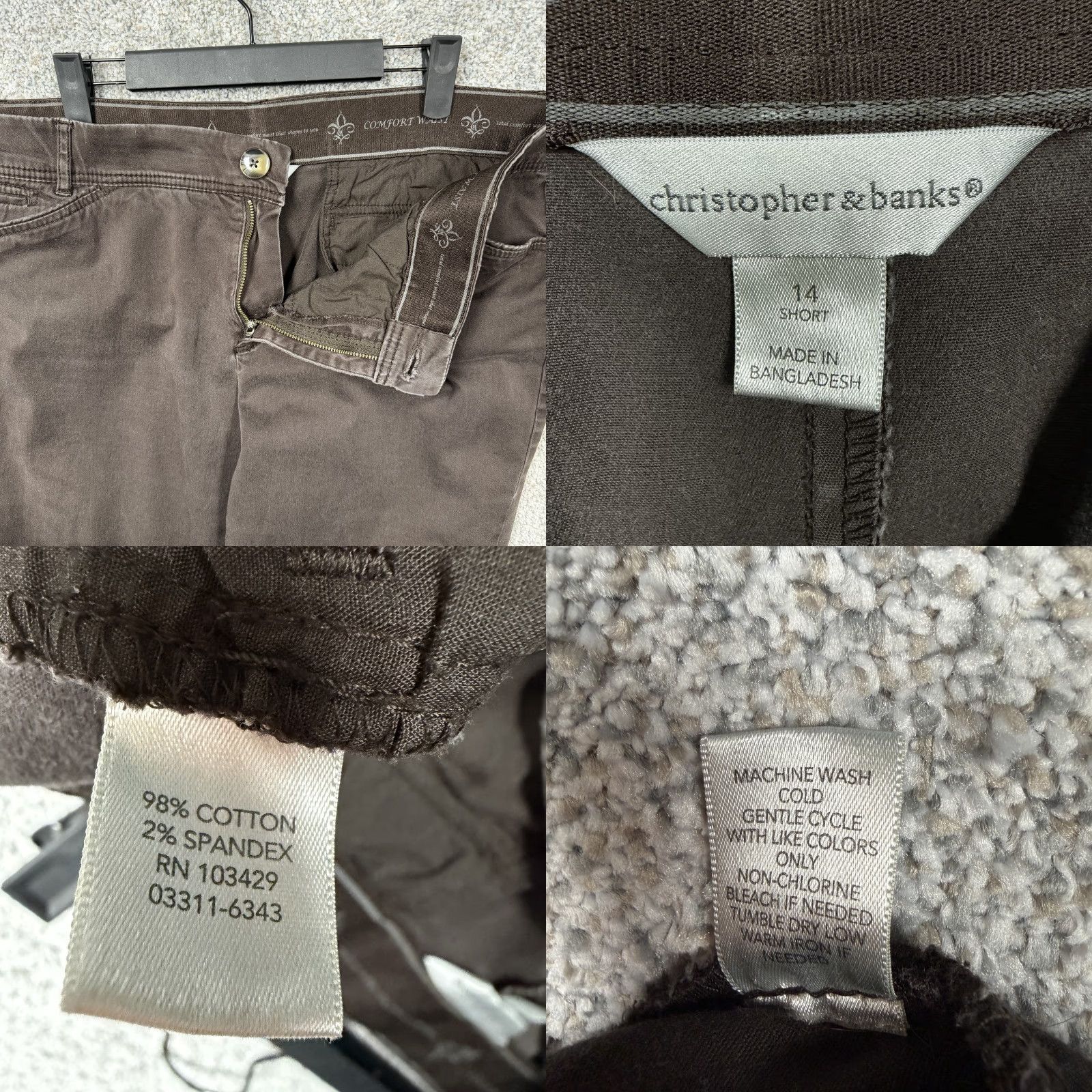 Vintage Christopher & Banks Pants Womens 14 Chino Straight Comfort Waist Brown 36 Inseam 27.5 in Twill Cotton Spandex Casual Pockets Zip Button Flat Front Size 36" / US 14 / IT 50 - 8 Thumbnail