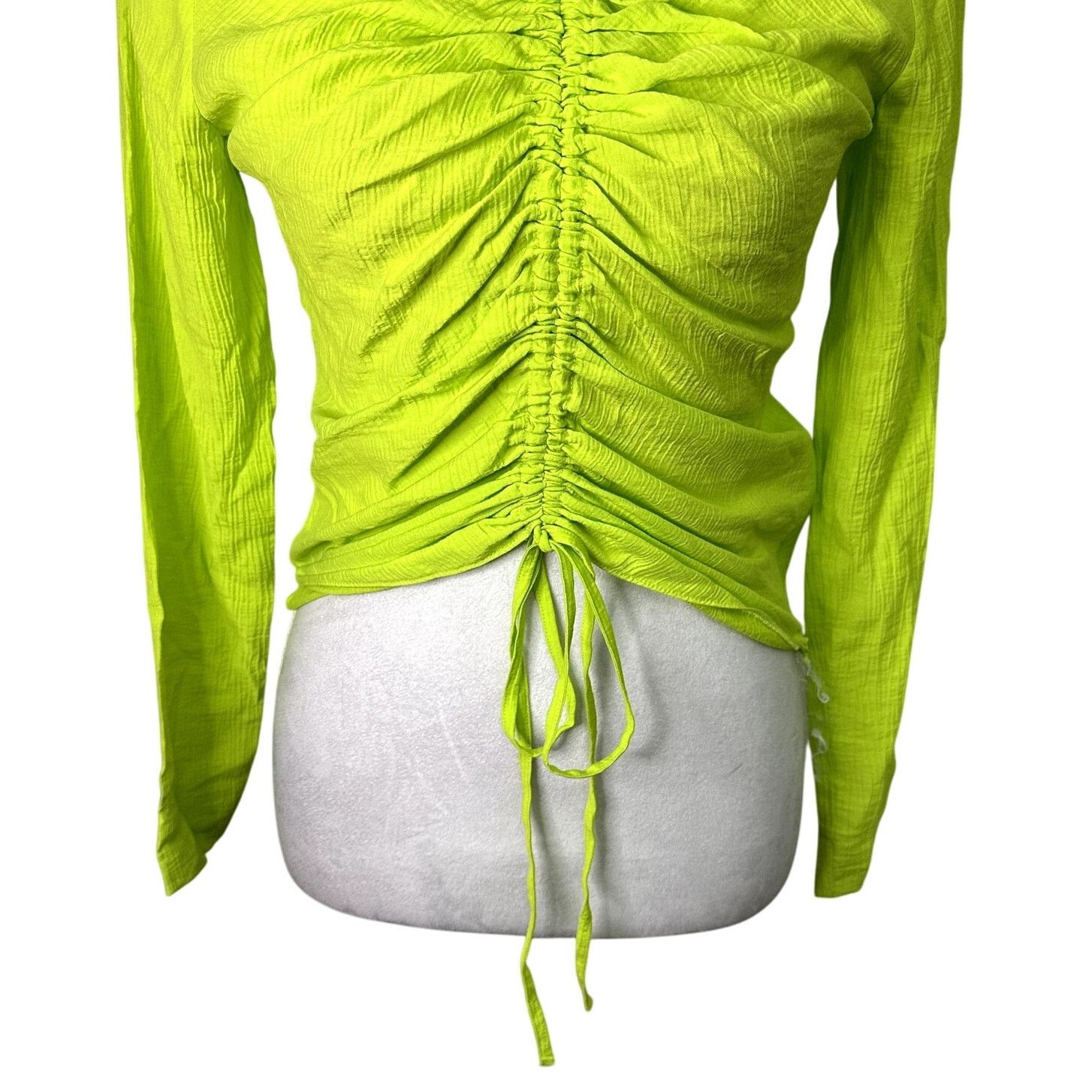 Topshop Topshop Long Sleeve Blouse Tie Ruched Green Women's 2 NWOT Size XS / US 0-2 / IT 36-38 - 4 Thumbnail