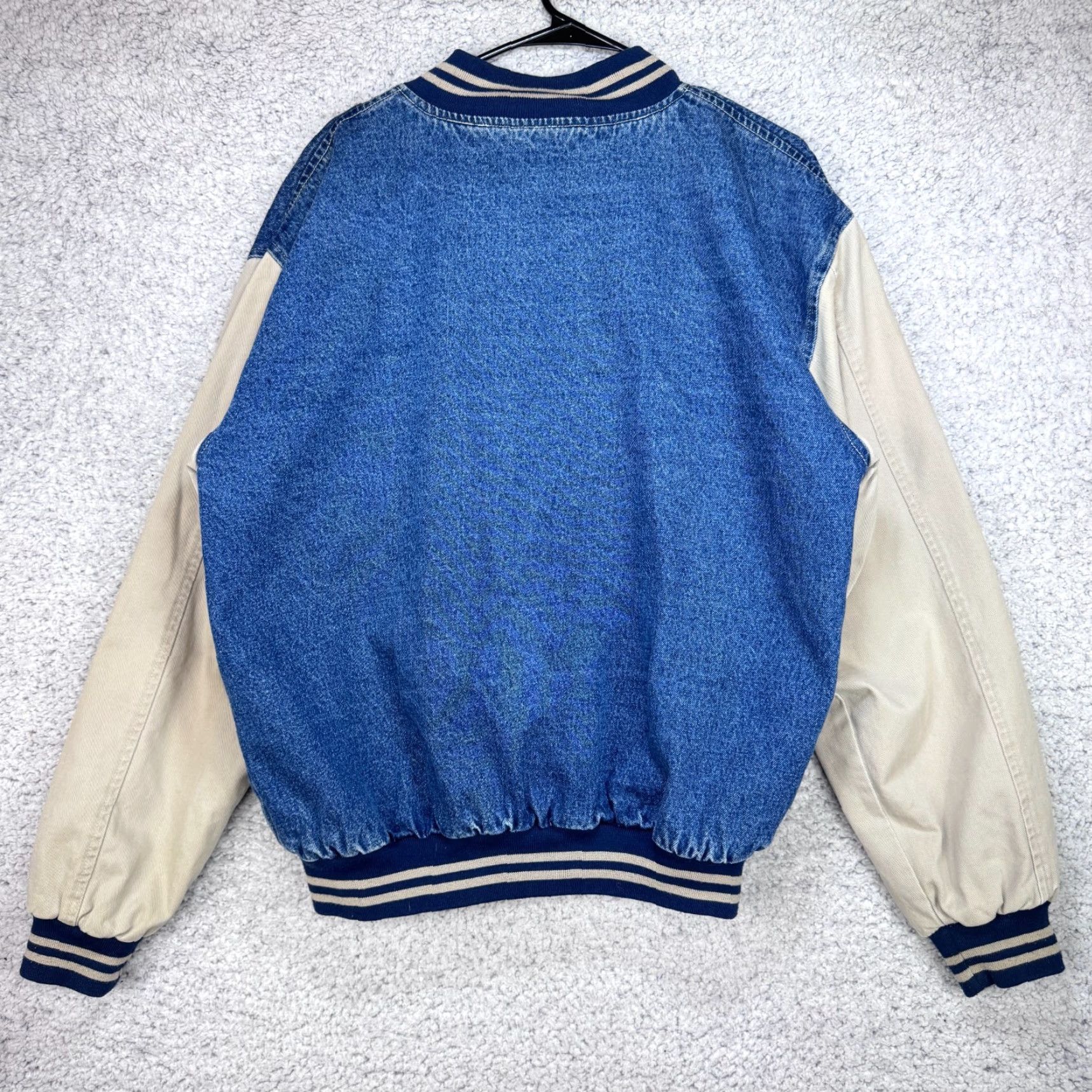 Denime VINTAGE NHRA Hartwell ViaSport Denim Varsity Jacket Blue Beige Men's Large Regular Size Mid-Length Jacket Size US L / EU 52-54 / 3 - 6 Thumbnail