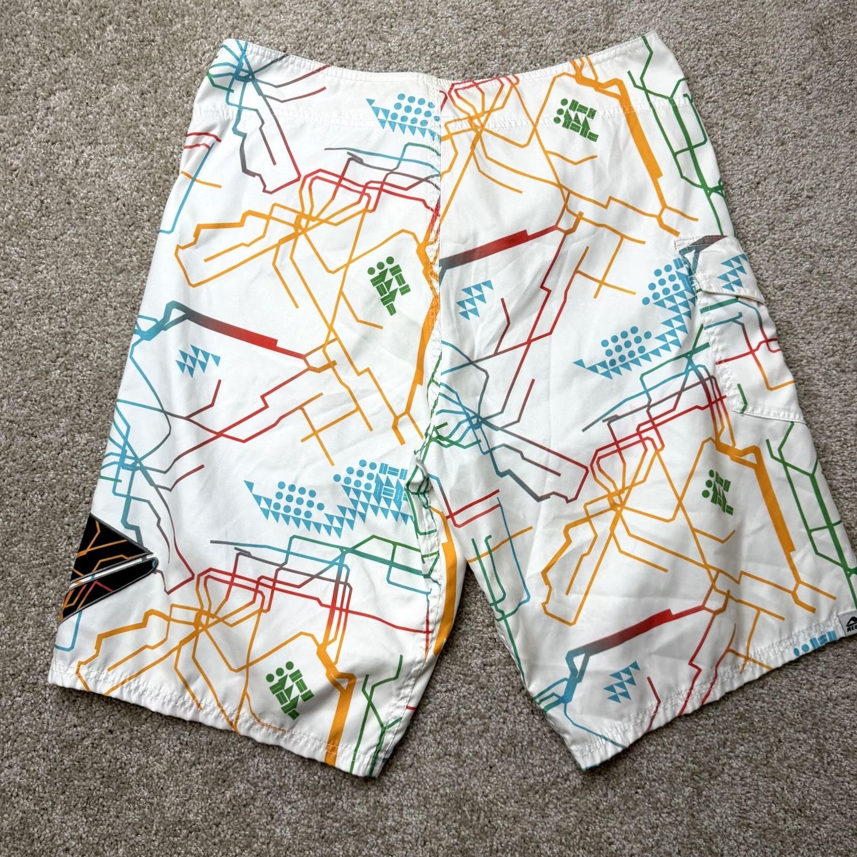 REEF Reef Mens Board Shorts 36 White Multicolor Geometric Surf Beach Quick Dry 100% Polyester Size US 36 / EU 52 - 5 Thumbnail