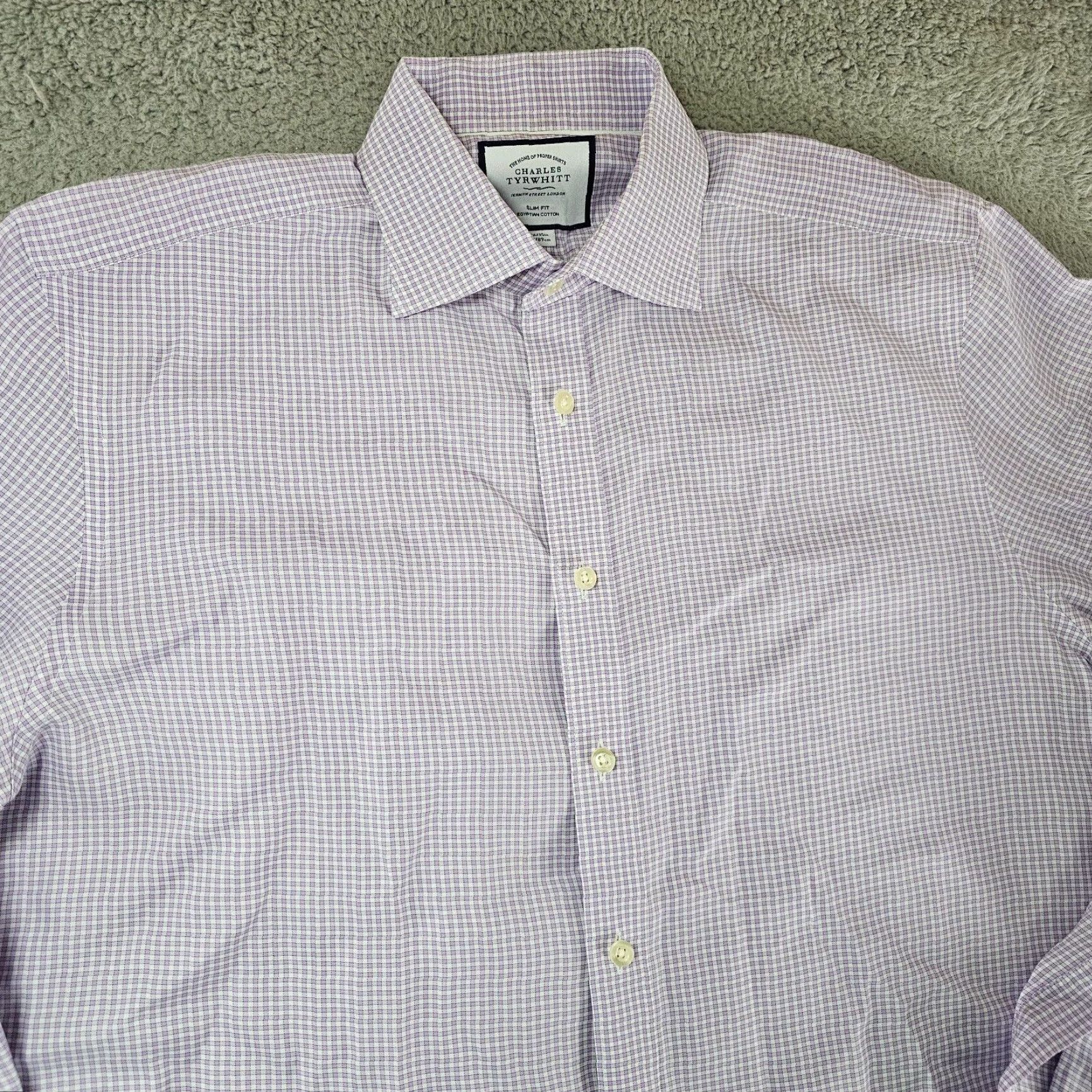 Charles Tyrwhitt Charles Tyrwhitt Dress Shirt Mens Size 16 Slim Purple White Gingham Cotton Size 42R - 3 Thumbnail