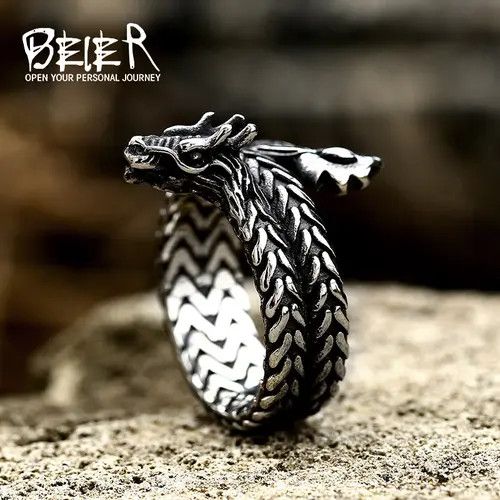 Designer Retro Dragon Steel Ring Size ONE SIZE - 1 Thumbnail