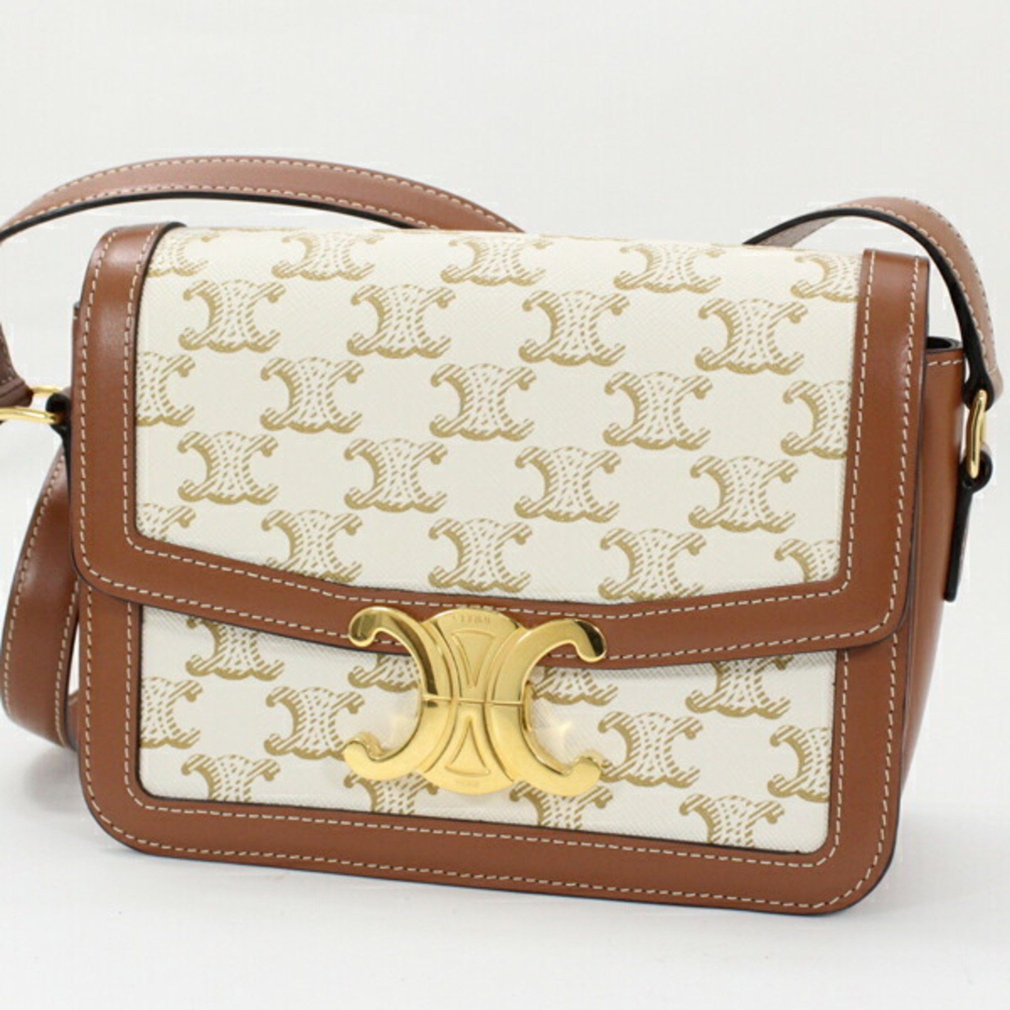 Celine Celine Shoulder Bag Teen Triomphe White 188882BZ4.01BC CELINE Calf Leather Women's Size ONE SIZE - 1 Thumbnail