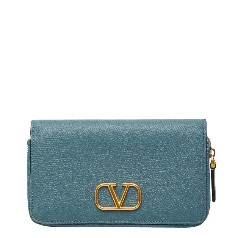 Valentino Valentino Vlogo Leather Long Wallet Leather Long Wallet Duty Free For Usa in Blue, Women's