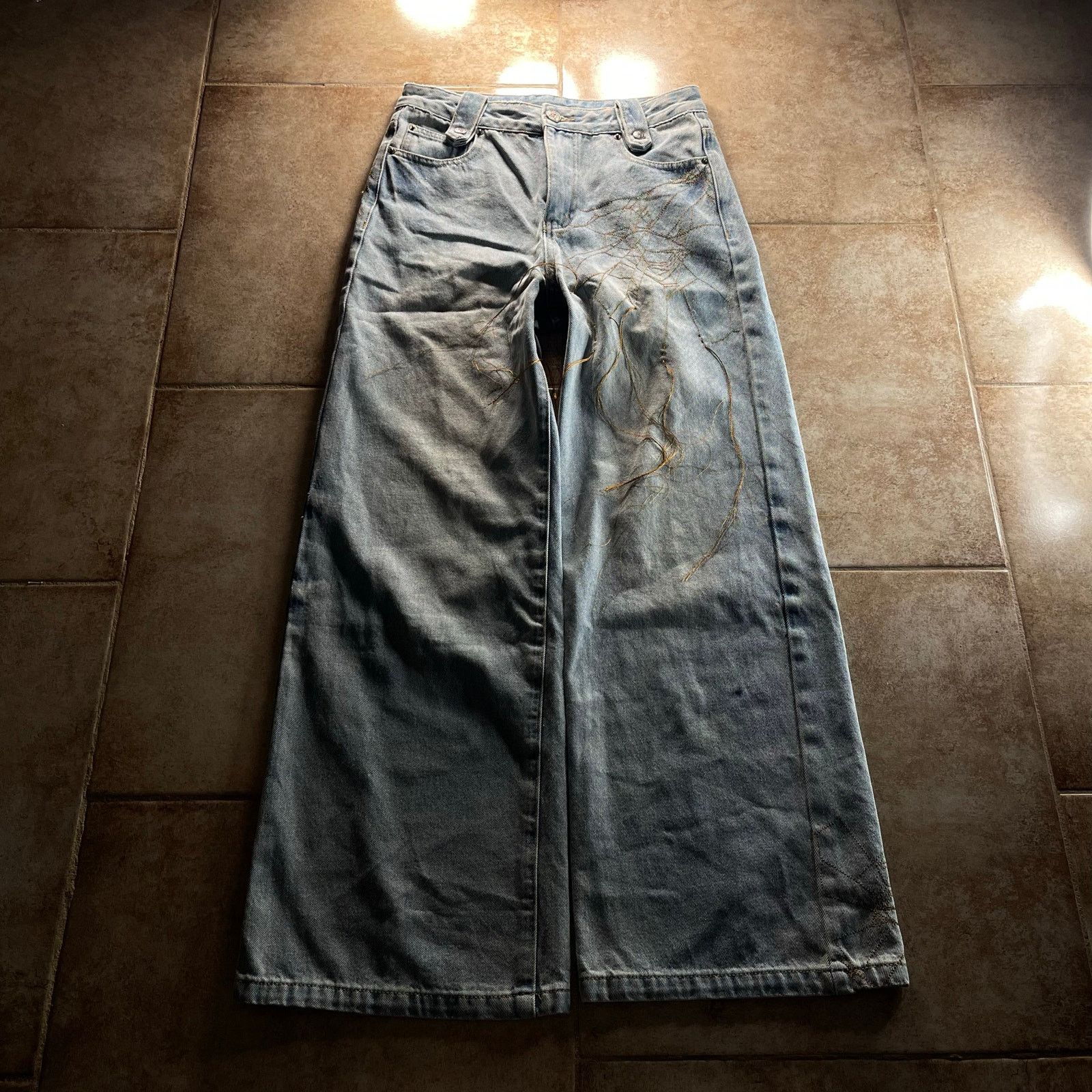Hysteric Glamour Spider Web Embroidered Blue Wide-Leg Baggy Denim Jeans Size US 29 - 9 Thumbnail