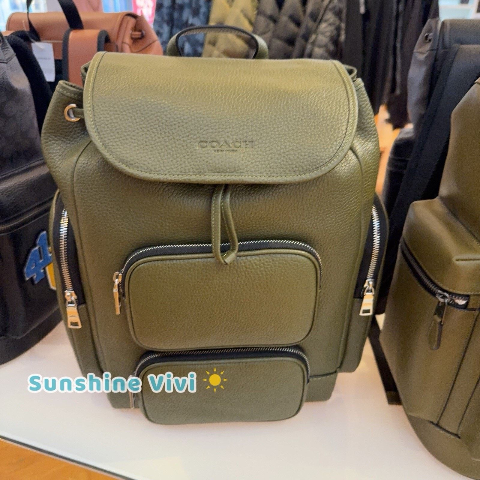Coach NWT Coach Finn Backpack Silver/Olive CDC72 Leather Size ONE SIZE - 2 Thumbnail