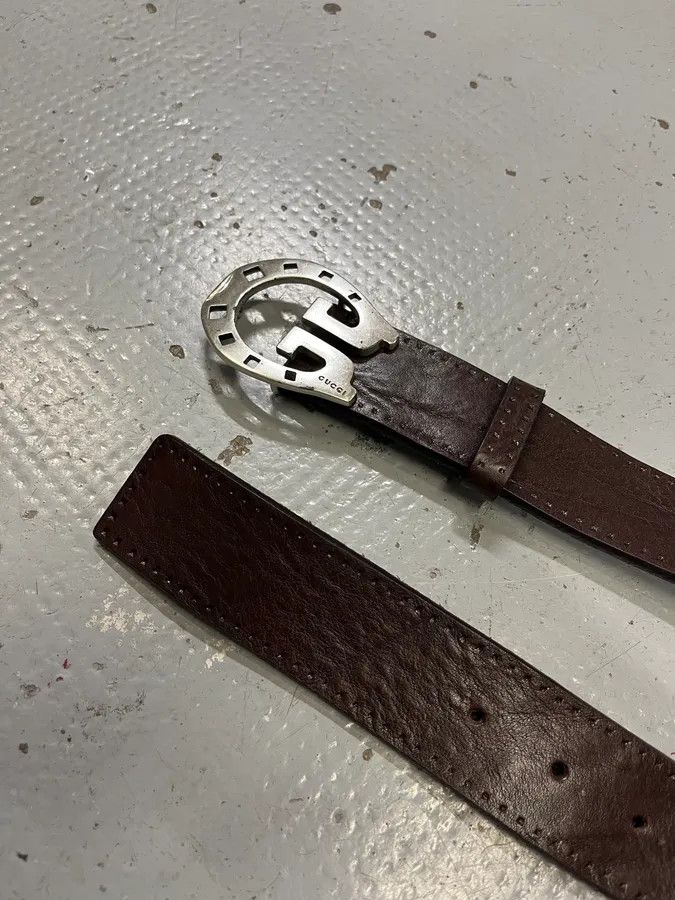 Gucci 2000s Gucci Horseshoe Buckle Brown Leather Belt Size ONE SIZE - 3 Thumbnail