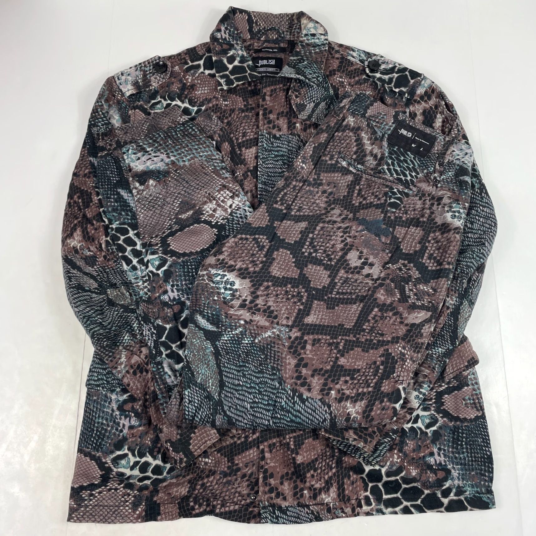Skin Publish Outfit Womens XL Brown Snake Skin Jacket Pants Set Viper Python Snakeskin Casual Size 40" / US 18 - 2 Thumbnail