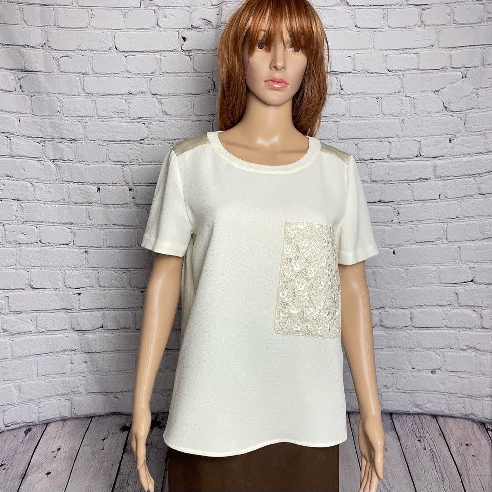 Rag & Bone Rag & Bone Cream Silk Blouse With Lace Pocket Size S Size S / US 4 / IT 40 - 1 Thumbnail