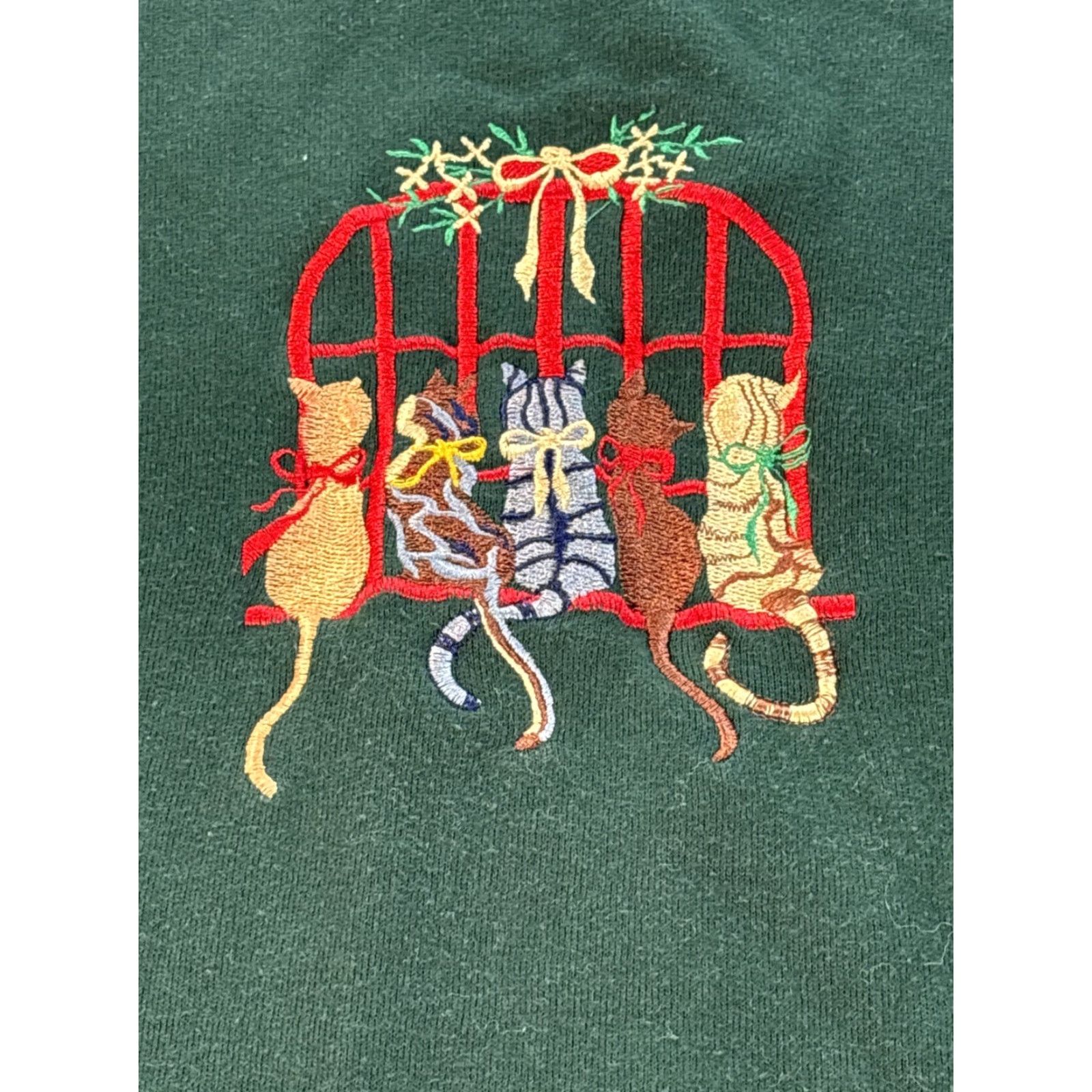 Fruit Of The Loom VINTAGE Fruit Of The Loom Sweatshirt Womens XL Green Cat Lady Kitten 90s Womens XL Green 90s Cat Lady Sweatshirt Size XL / US 12-14 / IT 48-50 - 2 Thumbnail