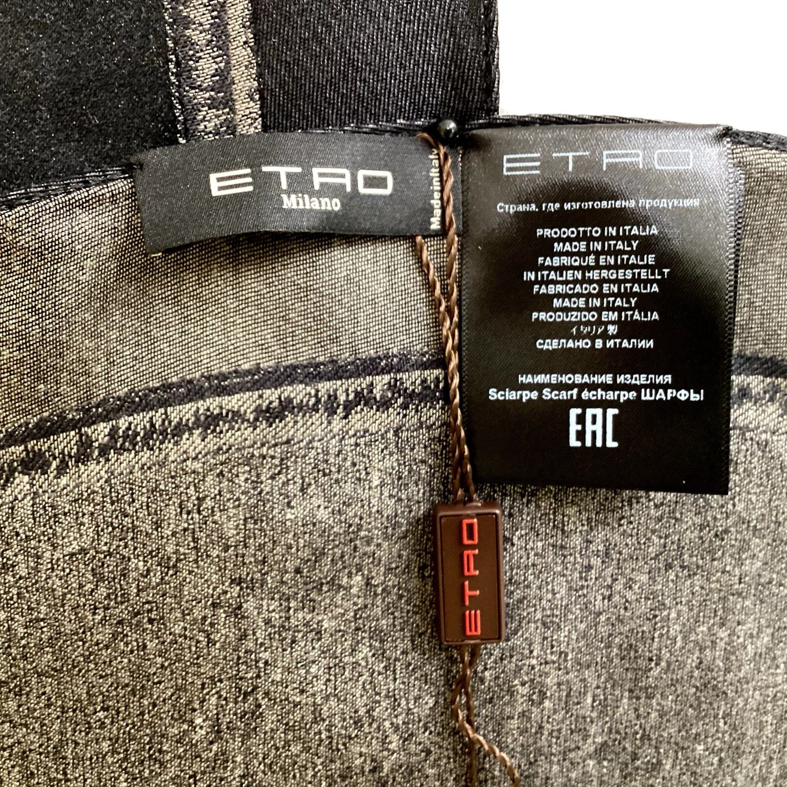 Etro Etro Silk Blend Scarf Mens Black Gray Graphic Made in Italy Size ONE SIZE - 9 Thumbnail