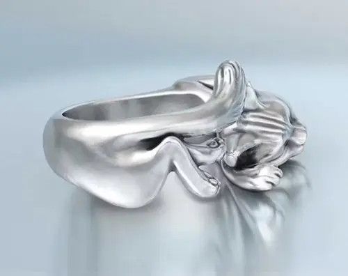 Jewelry Fashion punk gothic adjustable sleeping cat ring Size ONE SIZE - 4 Thumbnail