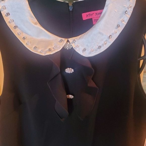 Betsey Johnson Betsey Johnson White Peter Pan Collared Black Embellished Sl Size L / US 10 / IT 46 - 3 Thumbnail