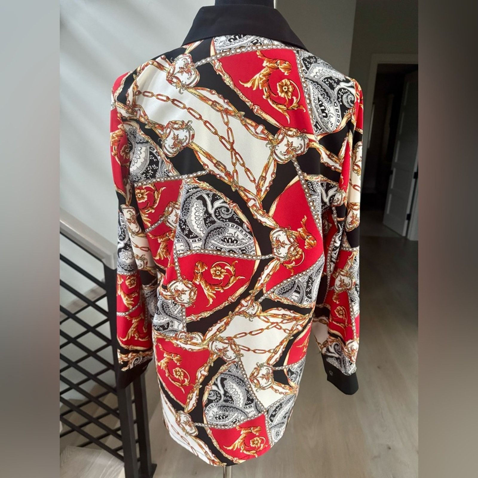 Other New Y2K Vintage Baroque Red and Black Paisley Print Blouse Size S / US 4 / IT 40 - 4 Thumbnail