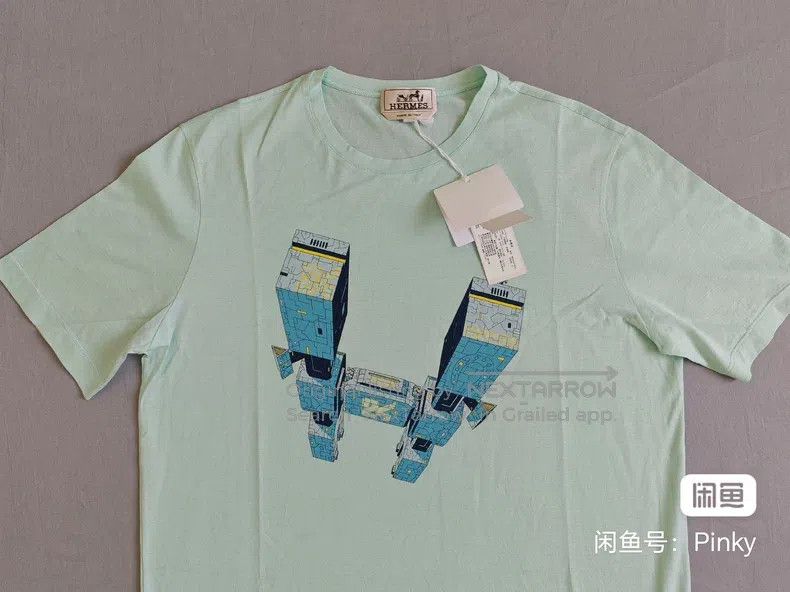 Hermes Hermes Men's Short Sleeve T-Shirt, Mint Green, Cotton, Rob Size US S / EU 44-46 / 1 - 3 Thumbnail