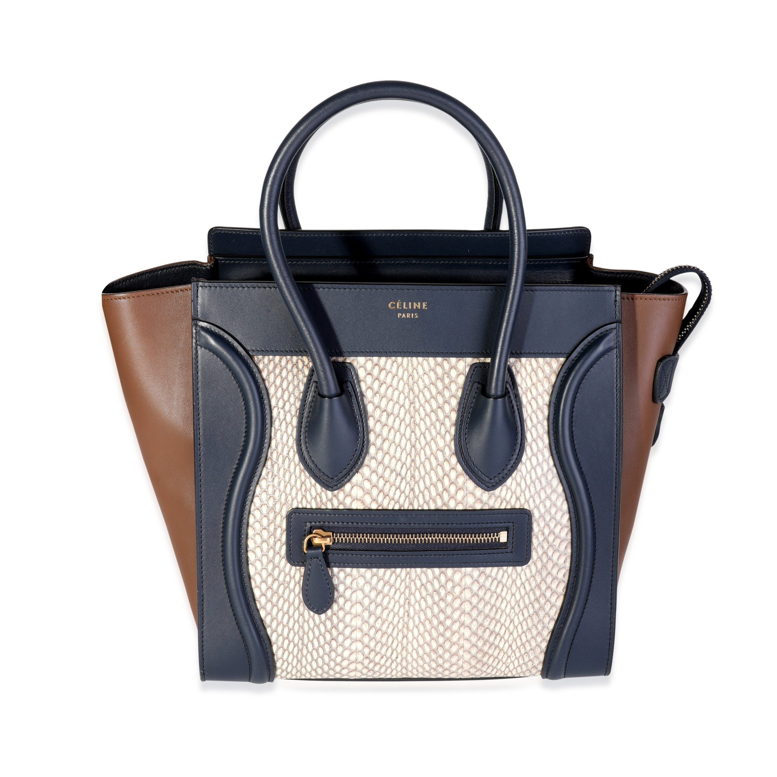 image of Celine Multicolor Water-Snake Micro Luggage Tote in Brown, Women's