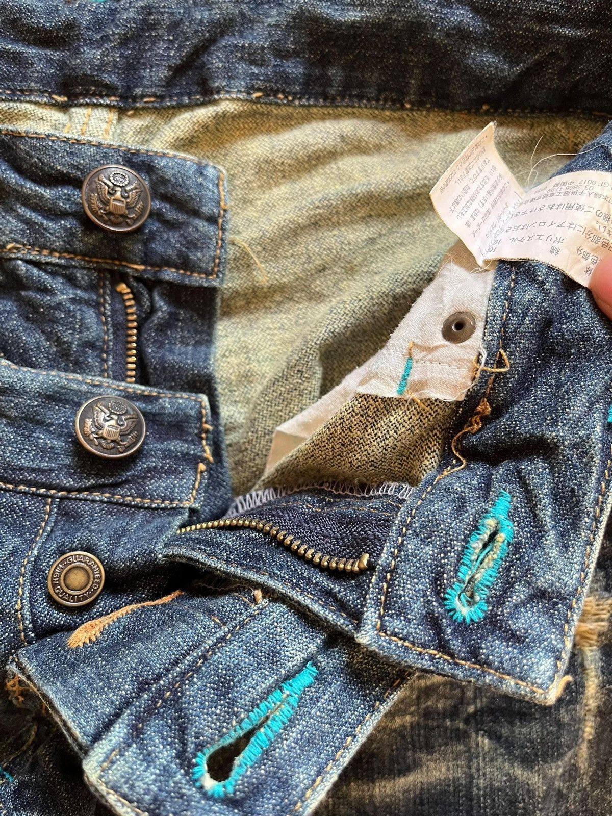 Hysteric Glamour Vintage Japanese Brand Ripped Studs Double Waist Flare Jeans Size 28" / US 6 / IT 42 - 10 Thumbnail