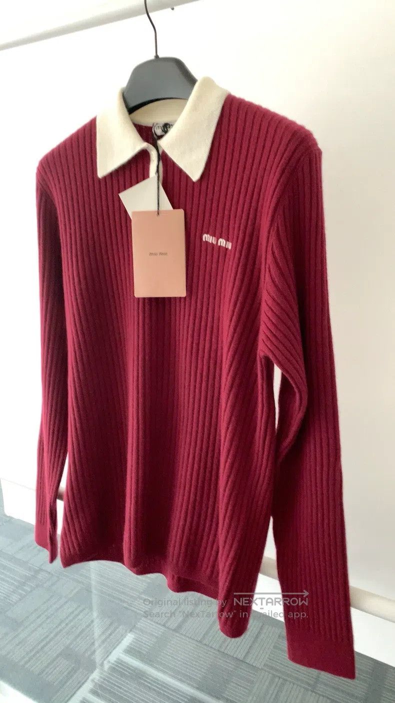 Miu Miu Miu Miu 42 Spring wine red knitted polo cashmere sweater Size L / US 10 / IT 46 - 4 Thumbnail
