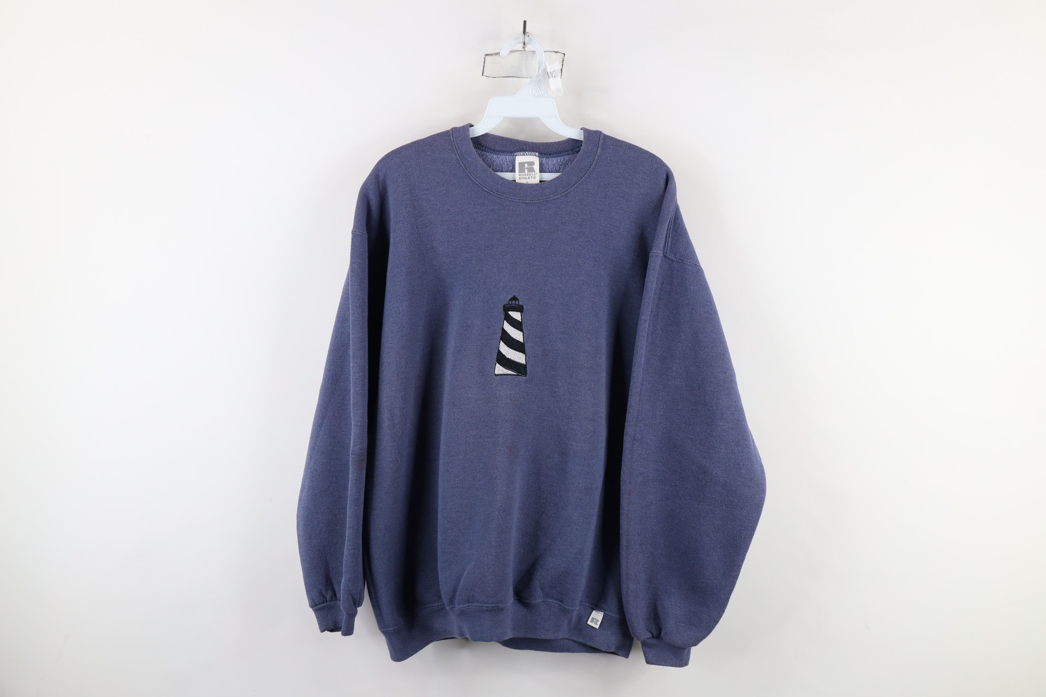 Russell Athletic × Vintage Vintage 90s Russell Athletic Lighthouse Sweatshirt Blue USA Size L / US 10 / IT 46 - 1 Thumbnail