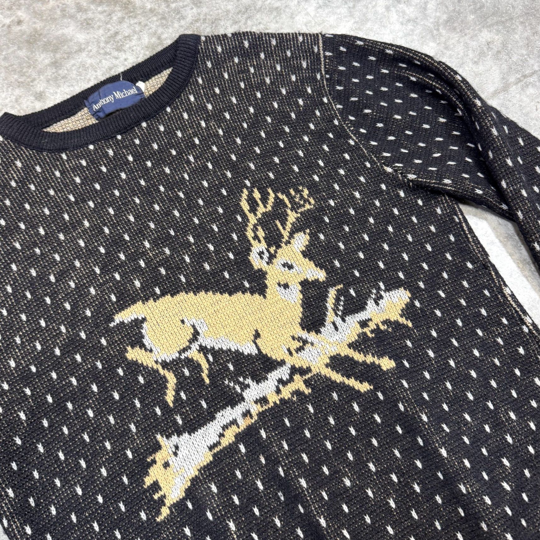 Vintage VINTAGE Anthony Michael Sweater Mens Medium Black Deer Graphic Hunting Knit USA Shirt Adult Medium Black Deer Graphic Print Knit Crew Neck Size US M / EU 48-50 / 2 - 2 Thumbnail