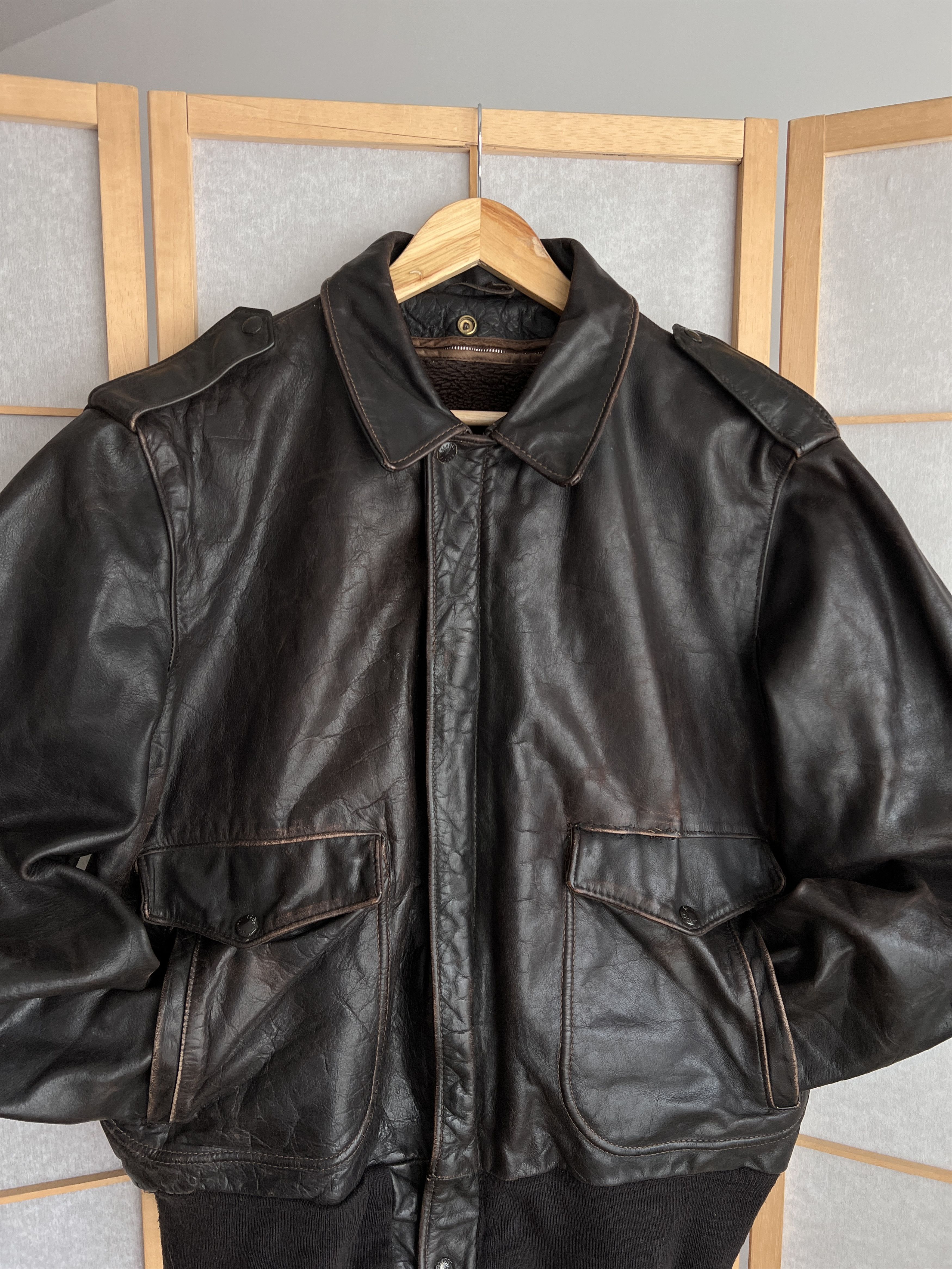 Schott Archive Schott USA VTG 80s Leather faded flyer bomber jacket Size US L / EU 52-54 / 3 - 9 Thumbnail