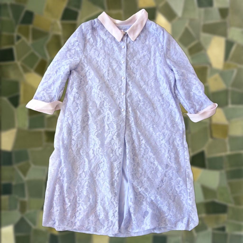 Vintage VINTAGE Rogers Nylon Purple Lace Button Down Pink Silk Collared Lingerie Robe S Size ONE SIZE - 1 Thumbnail