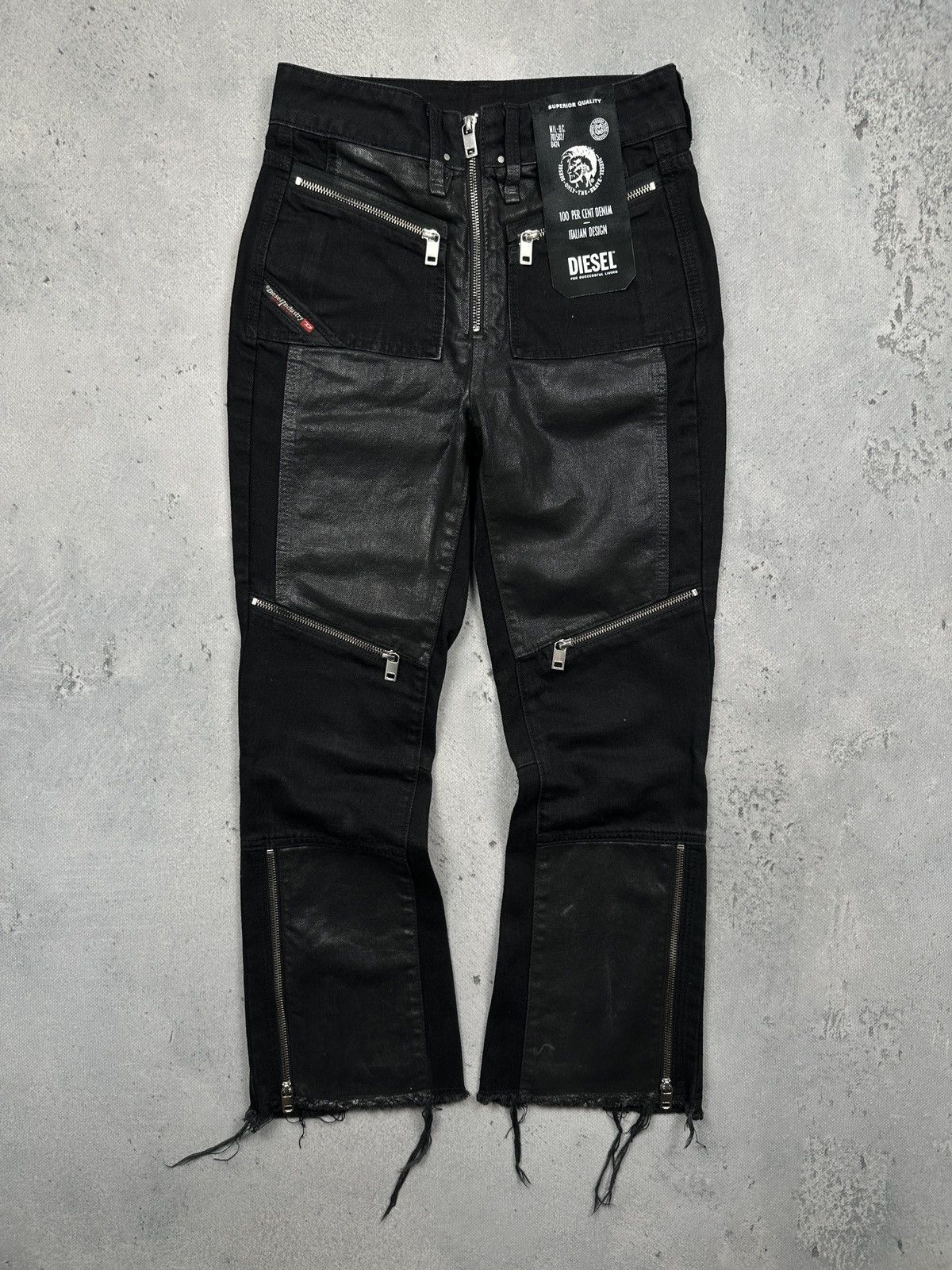 Diesel Diesel Industry Moto Coated Panel Zip Jeans Black Raw Hem Size 27" / US 4 / IT 40 - 16 Thumbnail