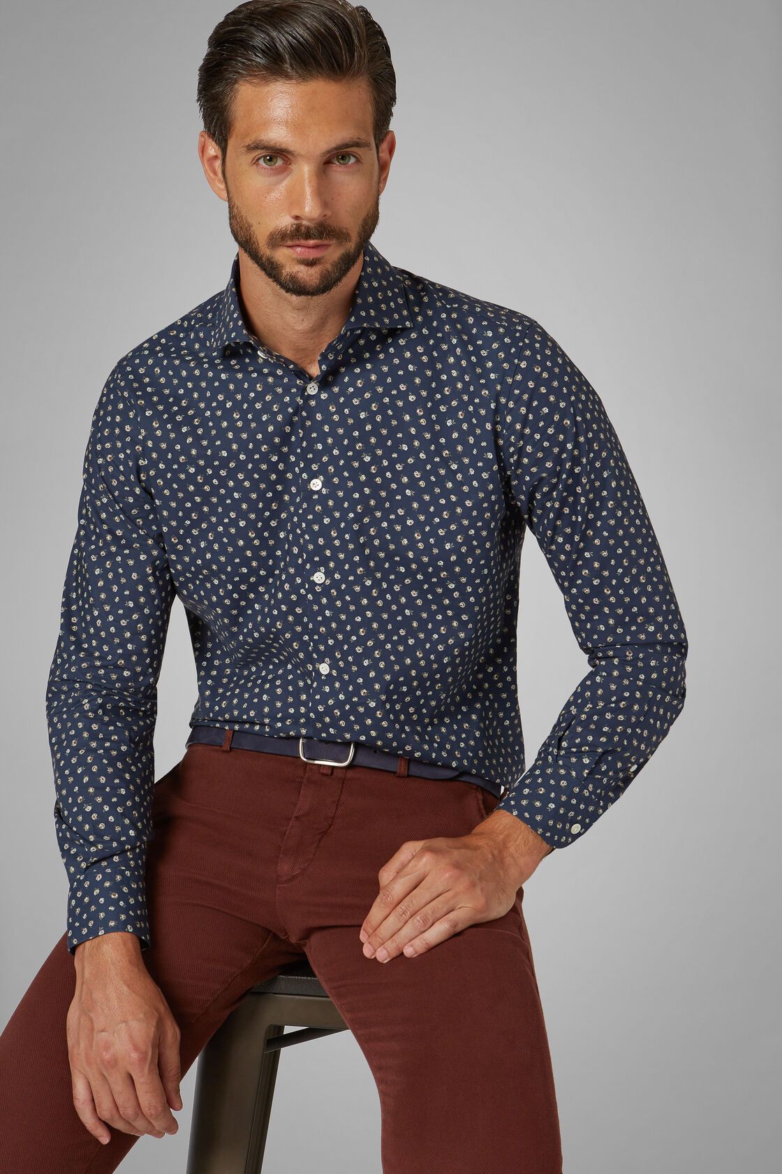 Boggi Boggi Floral Pattern Slim Fit Dress Florence Collar Shirt Size US M / EU 48-50 / 2 - 1 Thumbnail