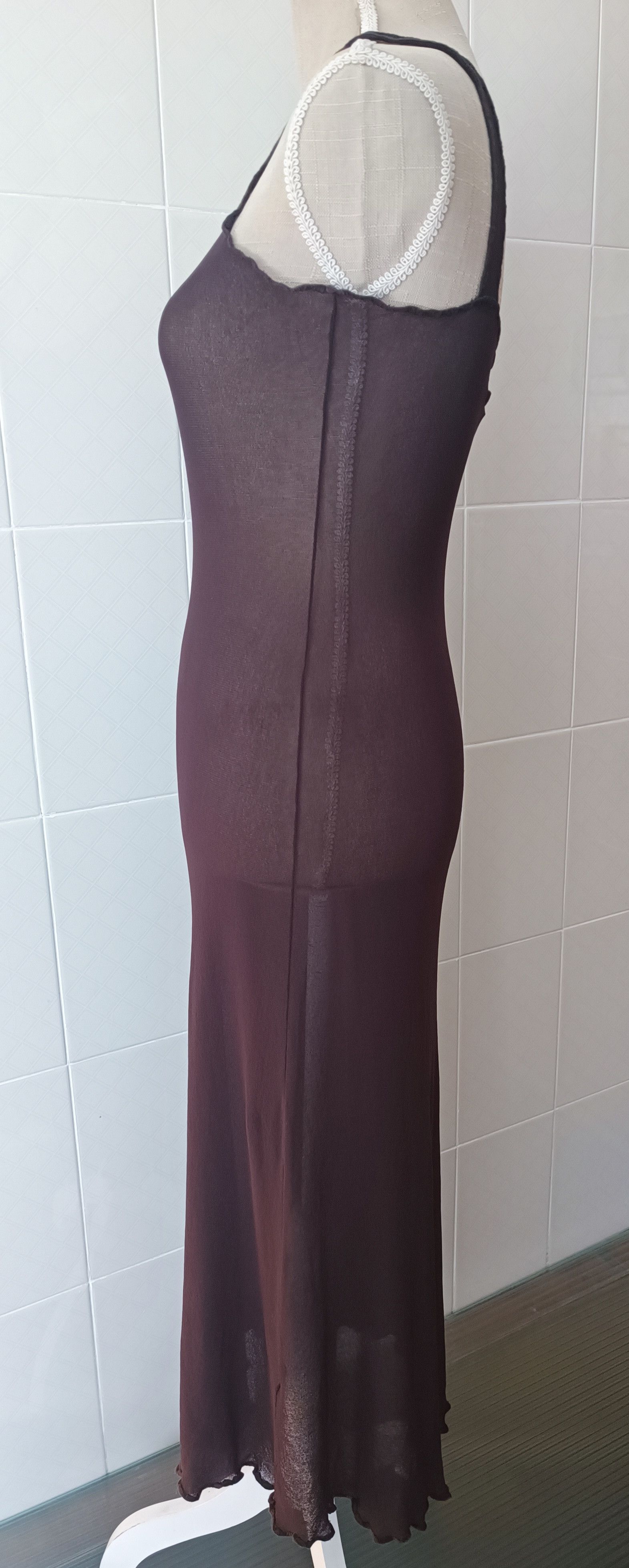 Jean Paul Gaultier 90's - Brown maxi mesh dress with embroidery Size M / US 6-8 / IT 42-44 - 9 Thumbnail