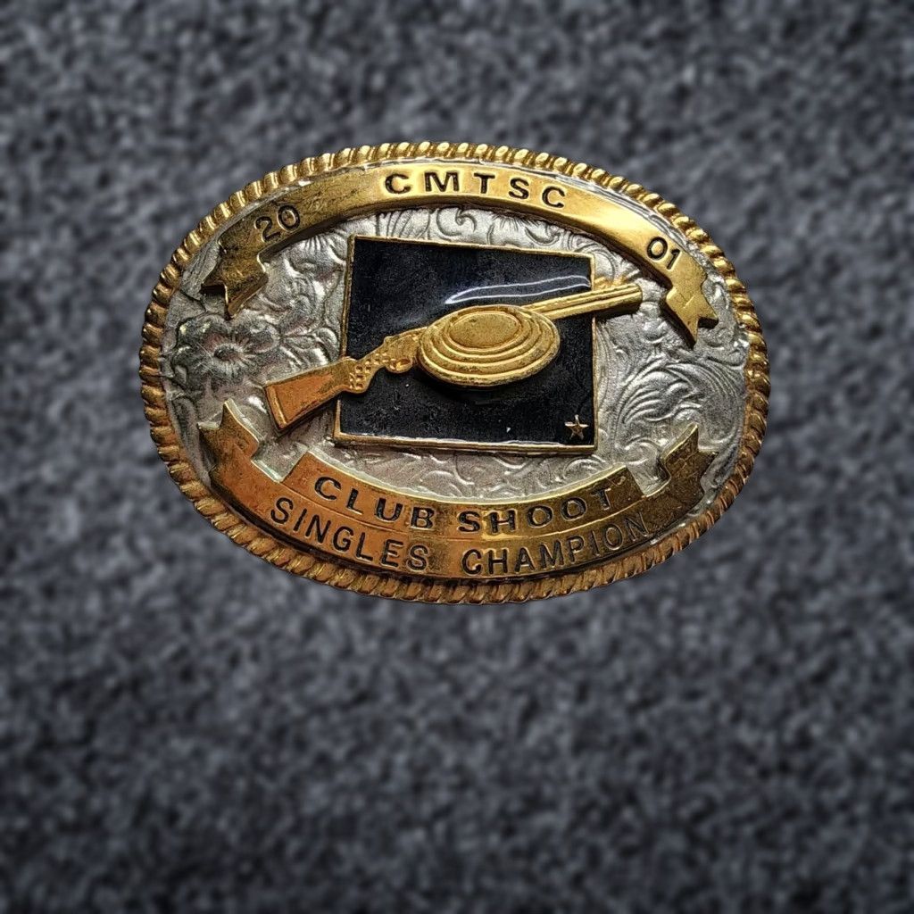 Vintage VINTAGE 2001 Creative Casting Cheyenne Trap and Shoot Club Trophy Belt Buckle One Size Silver Western Mens Size ONE SIZE - 1 Thumbnail