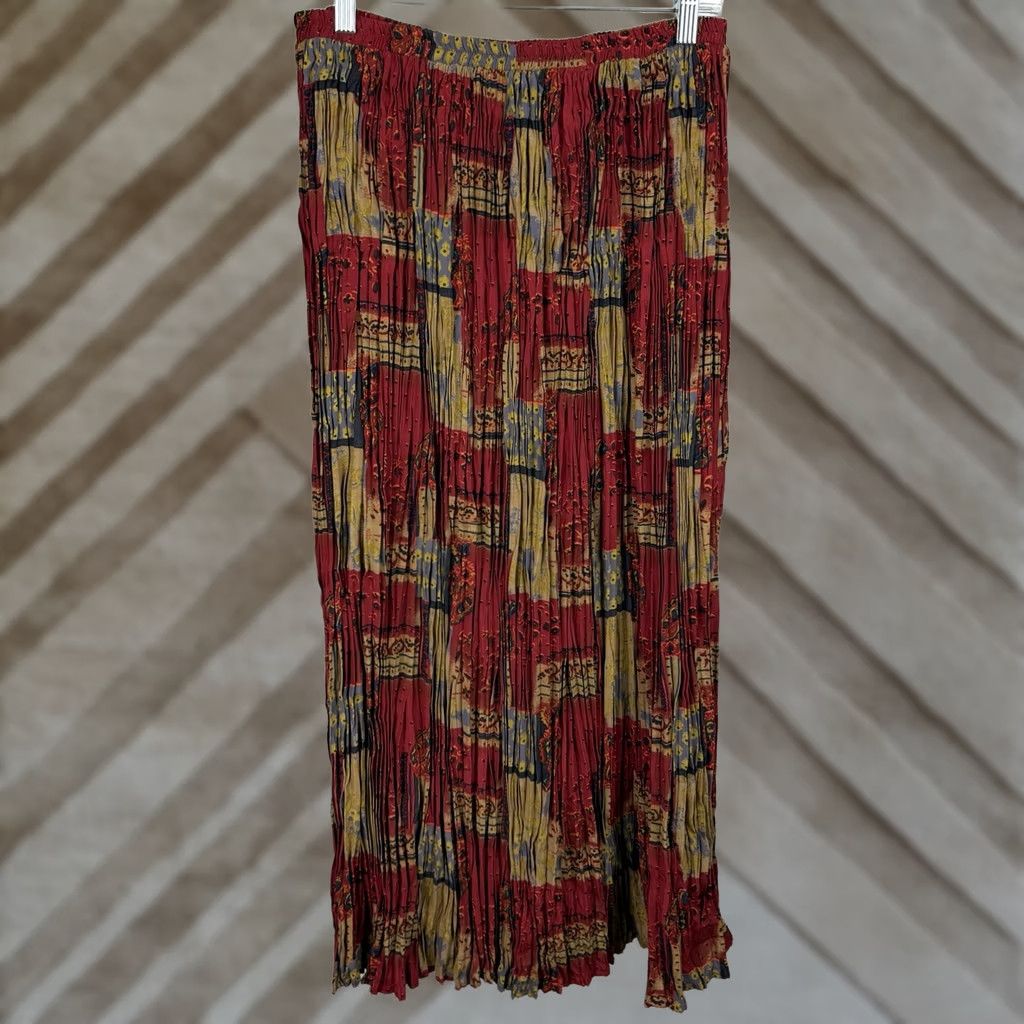 Coldwater Creek VINTAGE Coldwater Creek Skirt Womens Large Crinkle Pleated Rayon Maxi Skirt Western Red 90s Size 36" / US 14 / IT 50 - 1 Thumbnail